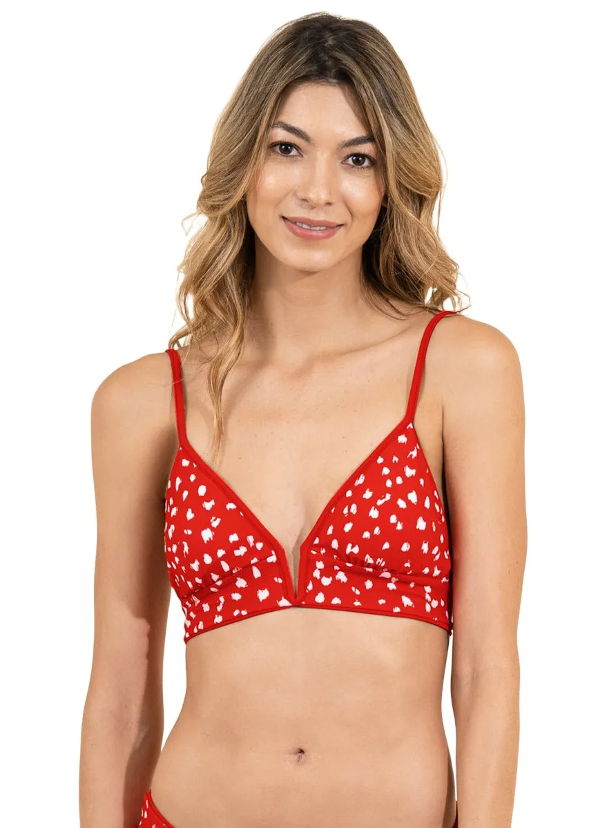 Maaji Red Camelia Parade Long Line Triangle Bikini Top Maaji