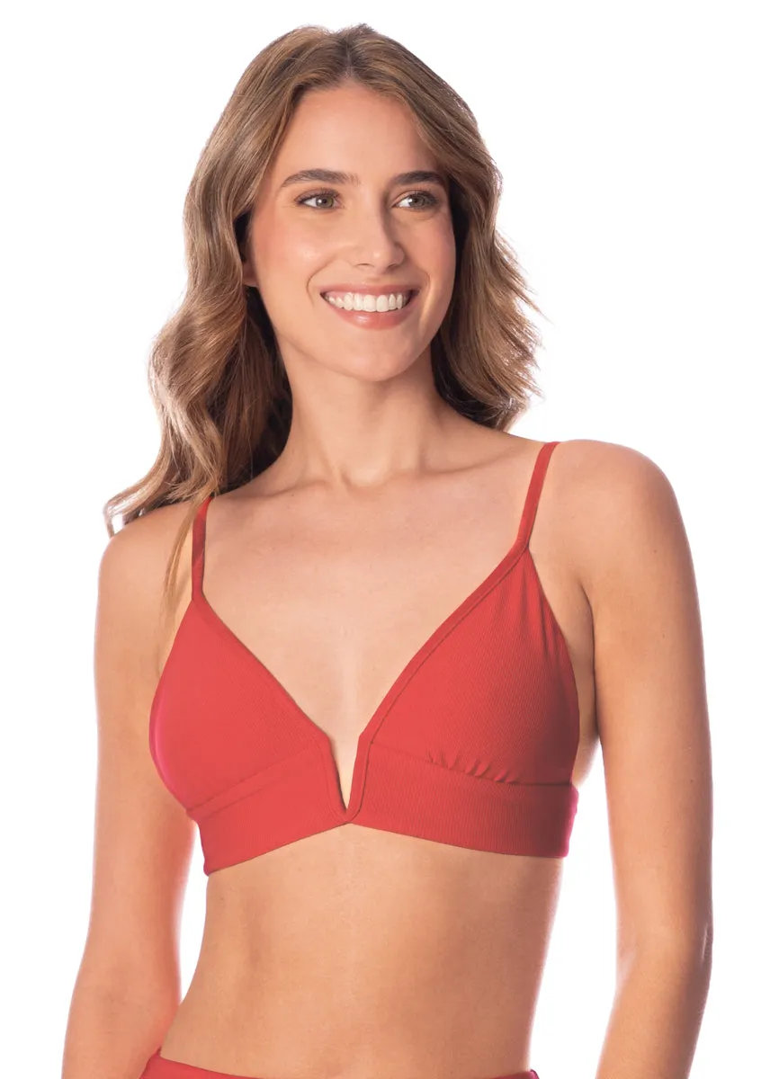 Maaji Red Camelia Parade Long Line Triangle Bikini Top Maaji