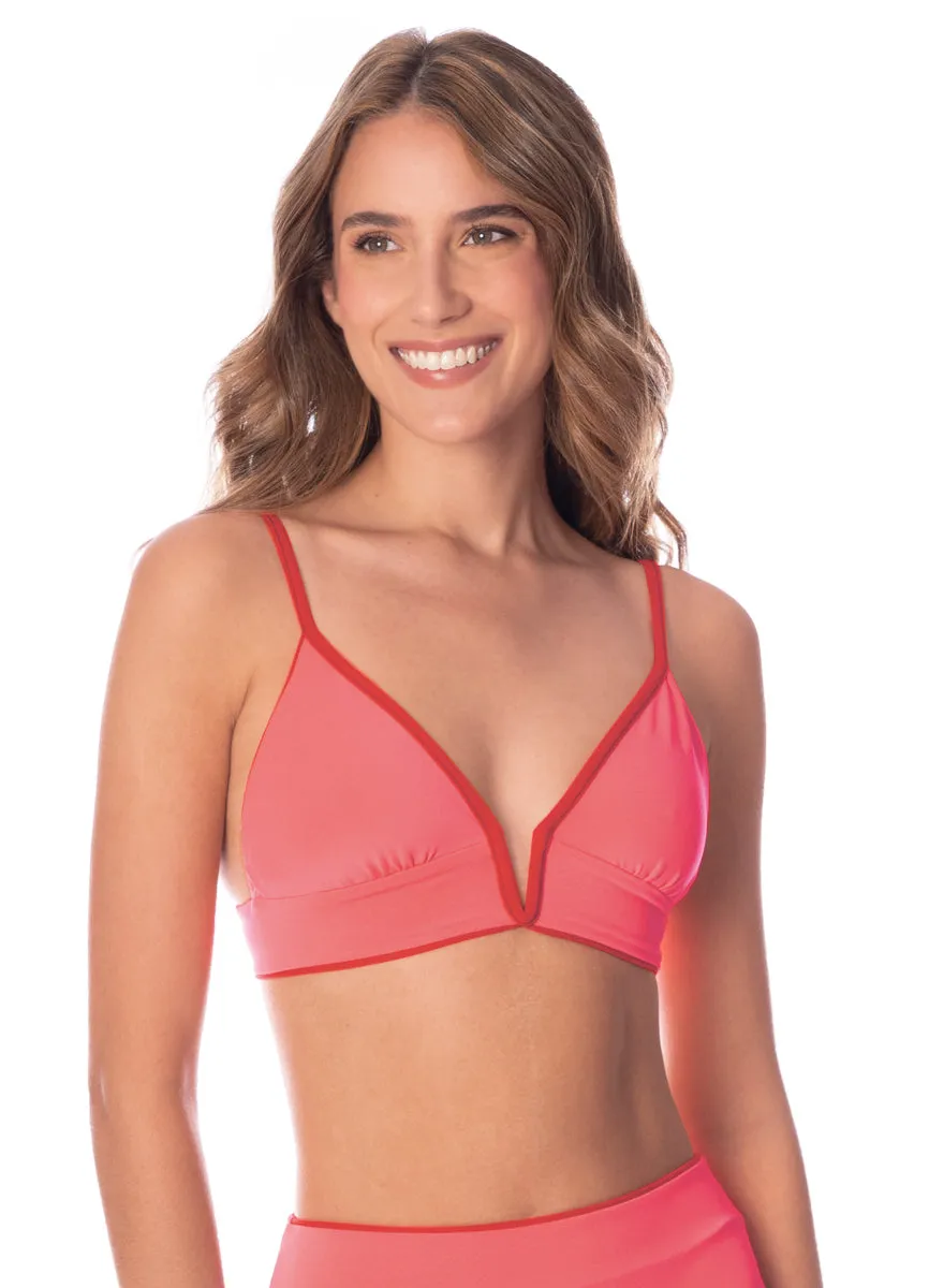 Maaji Red Camelia Parade Long Line Triangle Bikini Top Maaji