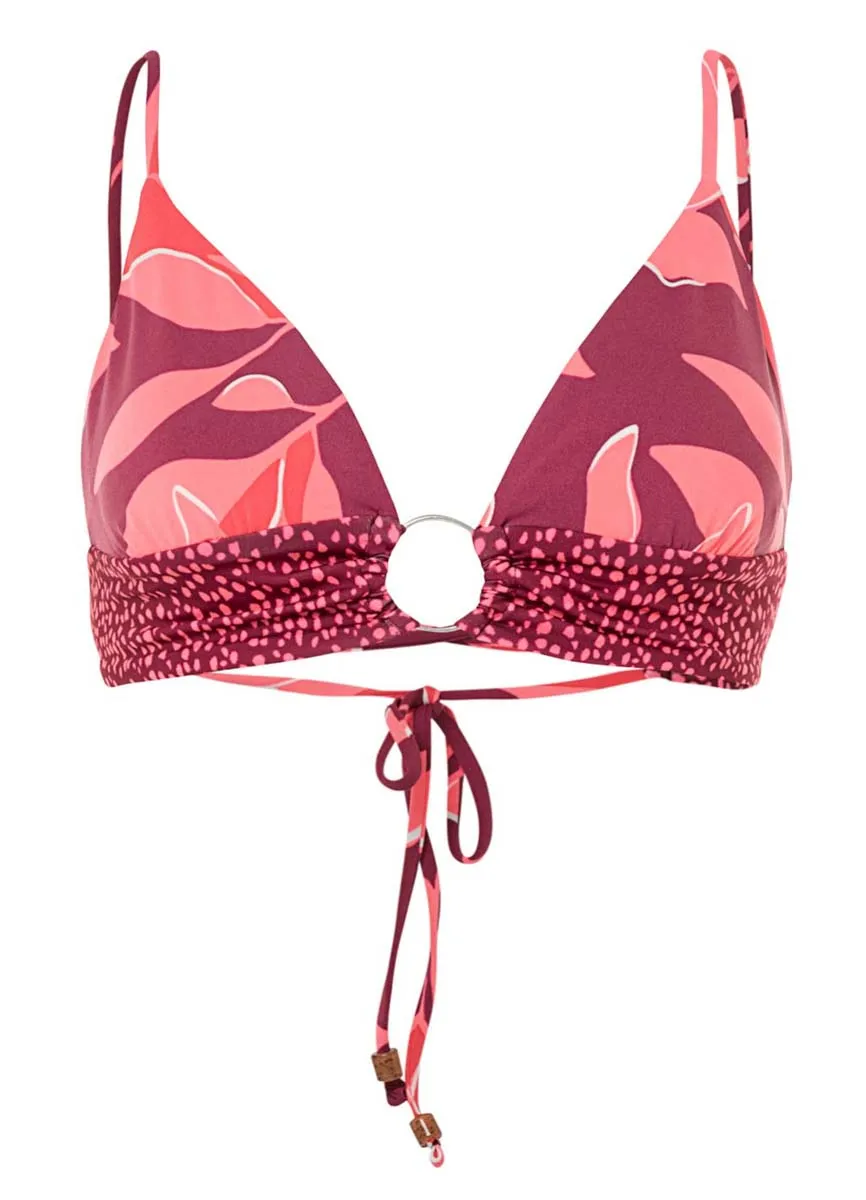 Maaji Red Foliage Shine Ring Front Bralette Bikini Top Maaji
