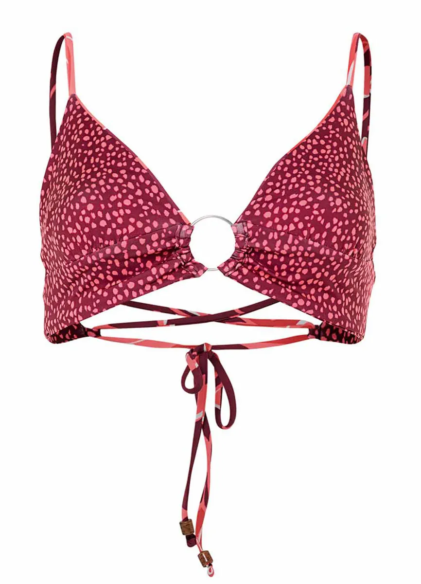 Maaji Red Foliage Shine Ring Front Bralette Bikini Top Maaji