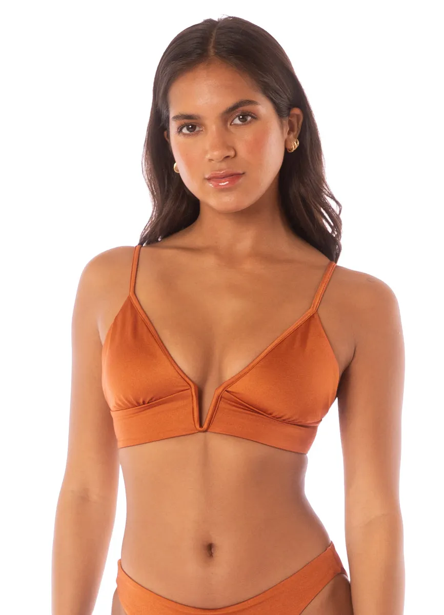 Maaji Satin Umber Parade Triangle Long Line Bikini Top Maaji