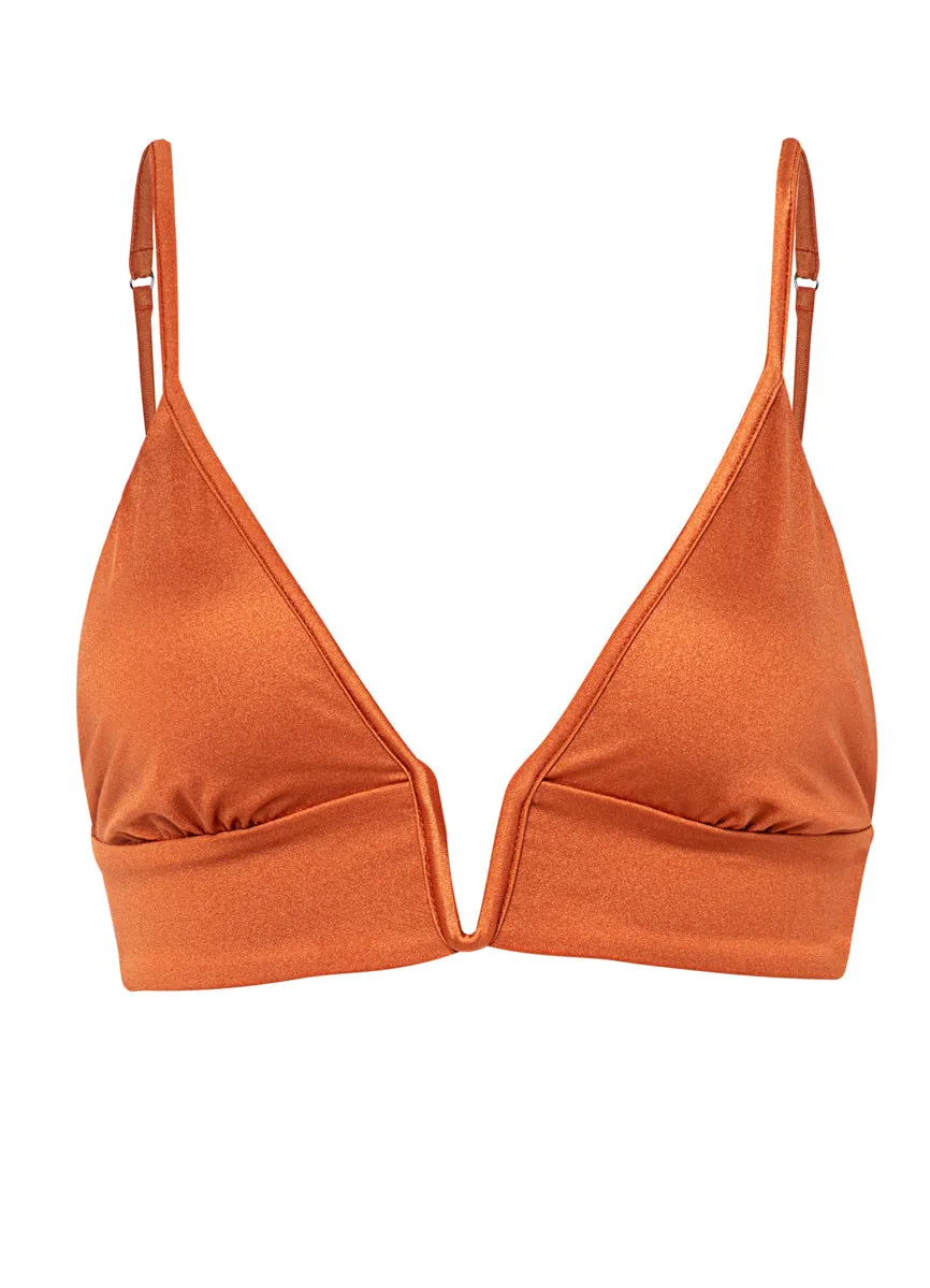 Maaji Satin Umber Parade Triangle Long Line Bikini Top Maaji