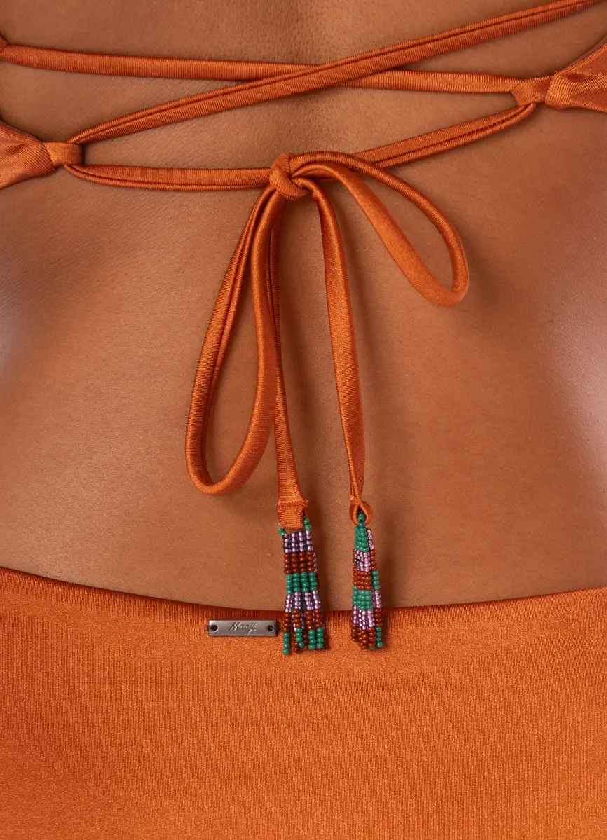 Maaji Satin Umber Parade Triangle Long Line Bikini Top Maaji