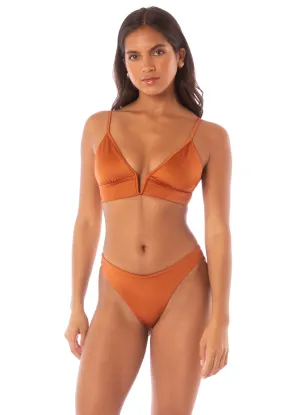 Maaji Satin Umber Parade Triangle Long Line Bikini Top Maaji