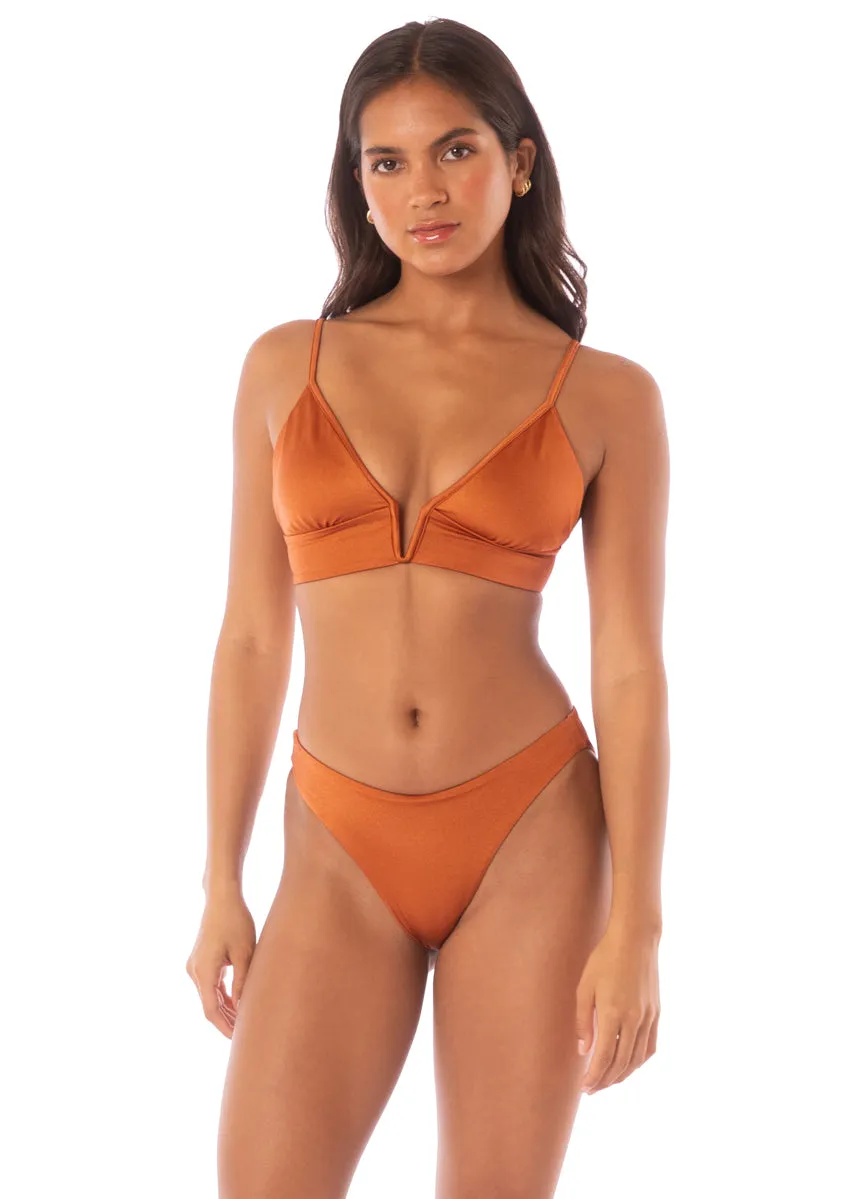 Maaji Satin Umber Parade Triangle Long Line Bikini Top Maaji