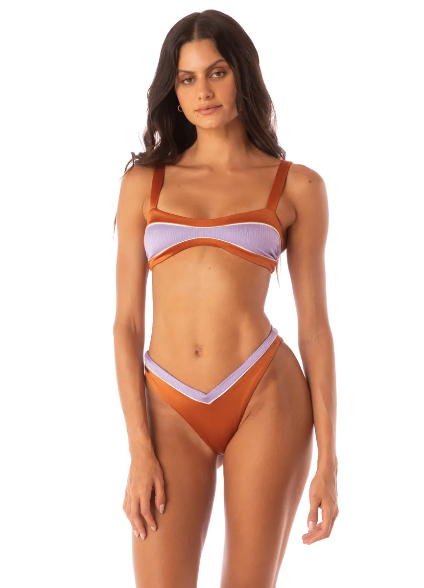 Maaji Satin Umber Resplendent Regular Rise Double V Bikini Bottom Maaji