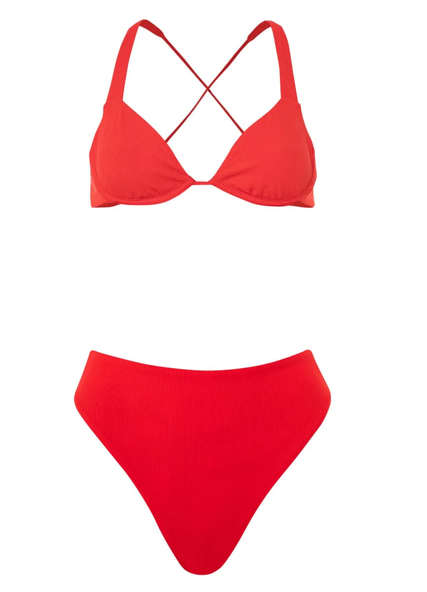 Maaji Scarlet Red Sully High Rise/High Leg Bikini Bottom Maaji