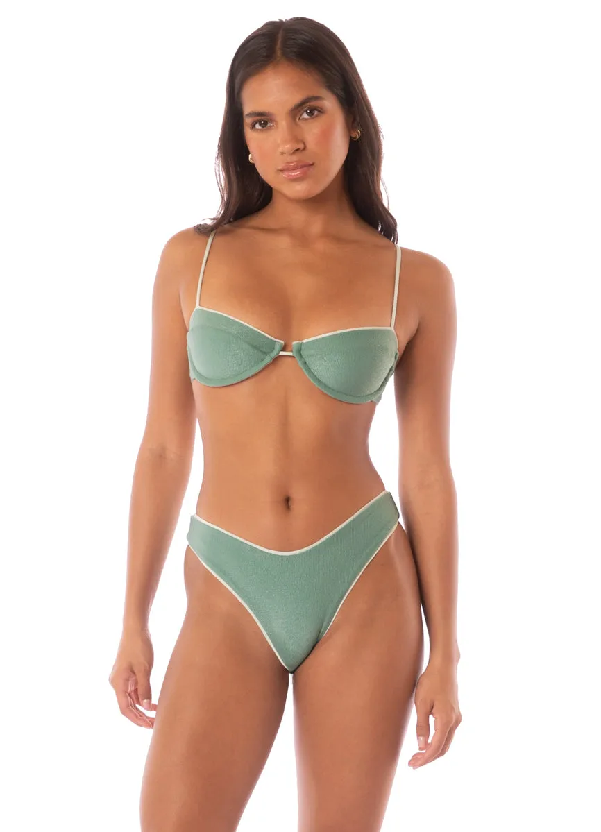 Maaji Shamrock Green Splendour Regular Rise Thin Side Bikini Bottom Maaji