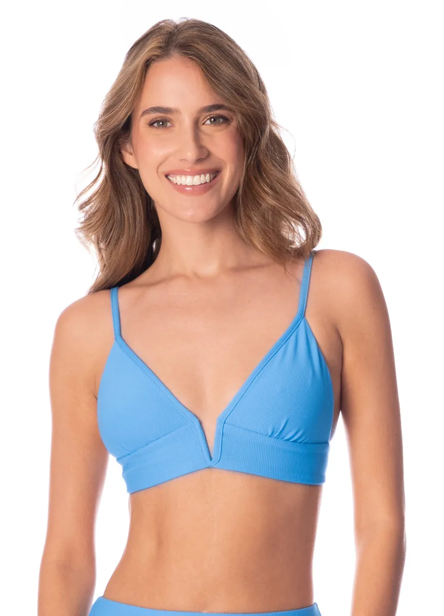 Maaji Stone Blue Parade Long Line Triangle Bikini Top Maaji