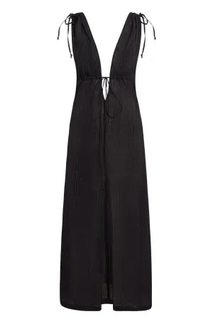 Mallorca Dress - Black Crinkle Linen Monday Swimwear