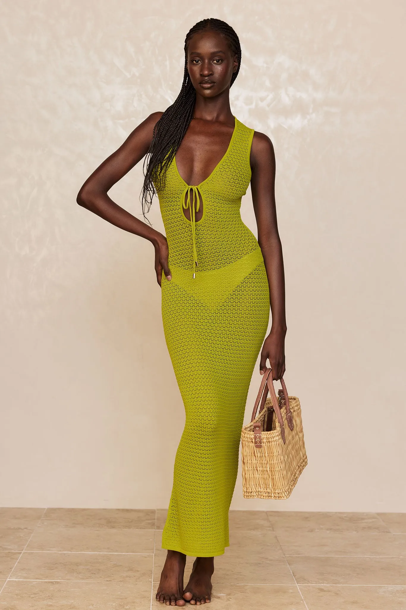 Monte Carlo Tie Dress - Chartreuse Lace Crochet Monday Swimwear