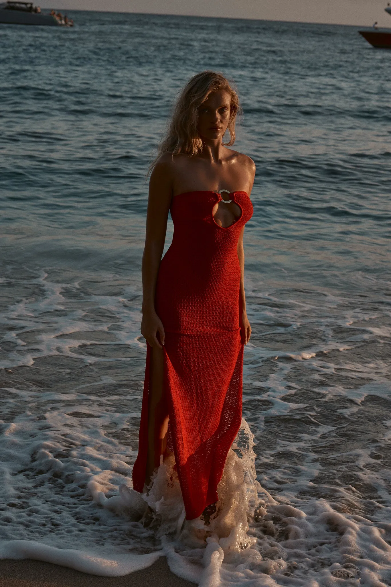 Montego Bandeau Dress - Chili Pepper Lace Crochet Monday Swimwear