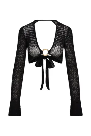 Montego Crop Top - Black Lace Crochet Monday Swimwear