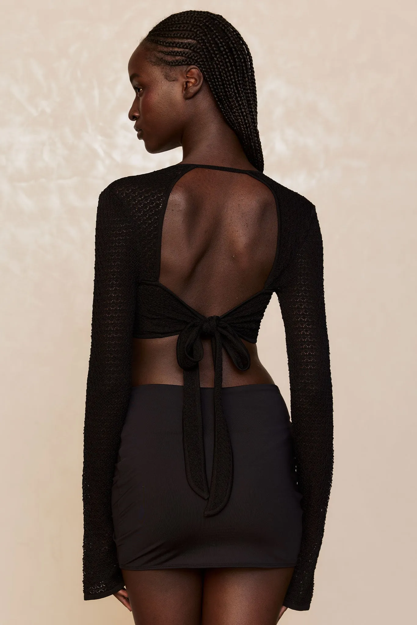 Montego Crop Top - Black Lace Crochet Monday Swimwear