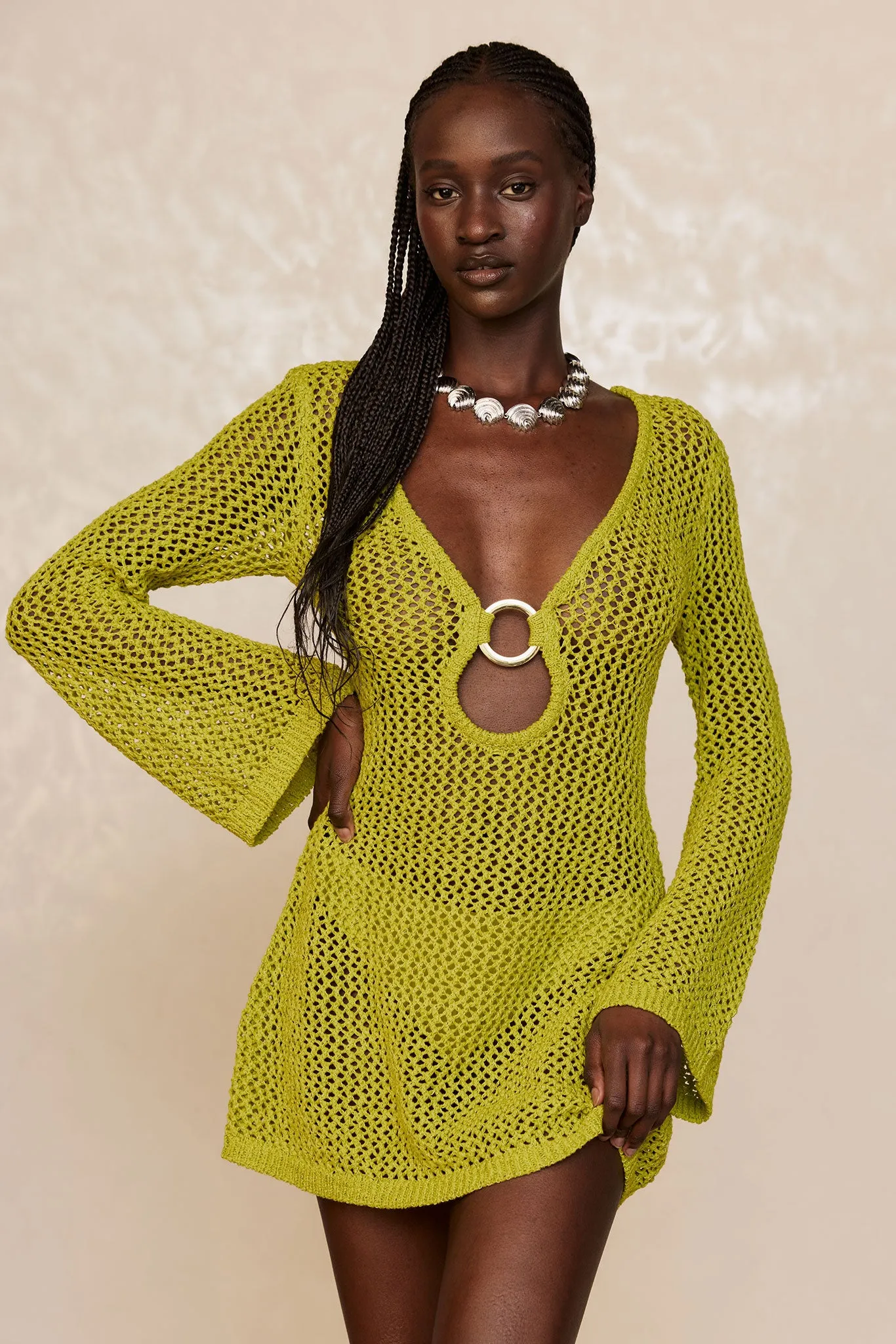 Montego Mini Dress - Chartreuse Petit Crochet Monday Swimwear