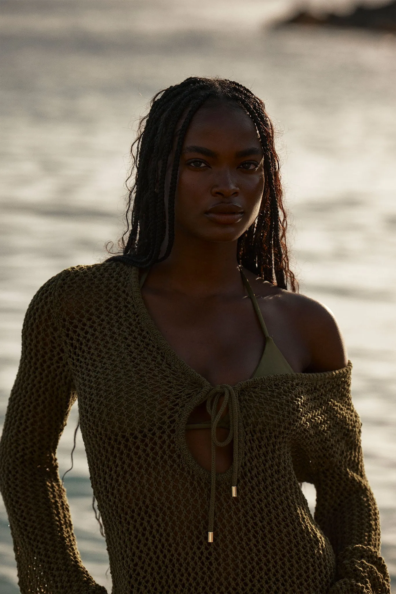 Montego Mini Tie Dress - Olive Petit Crochet Monday Swimwear