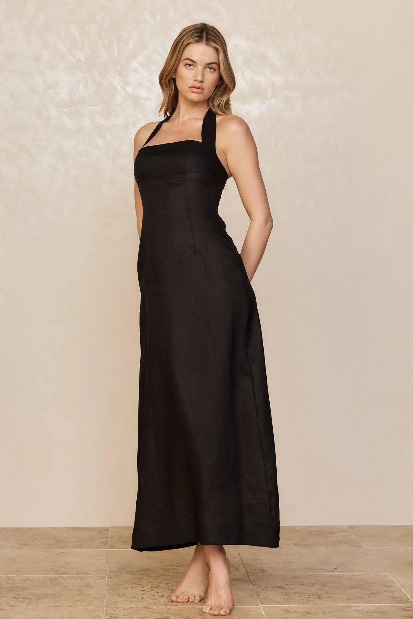 Montserrat Dress - Black Linen Monday Swimwear