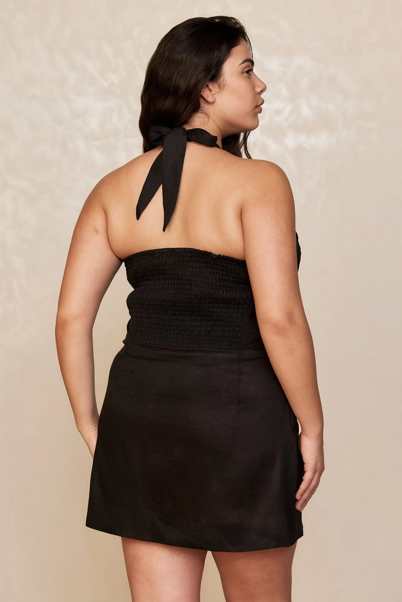 Montserrat Mini Dress - Black Linen Monday Swimwear