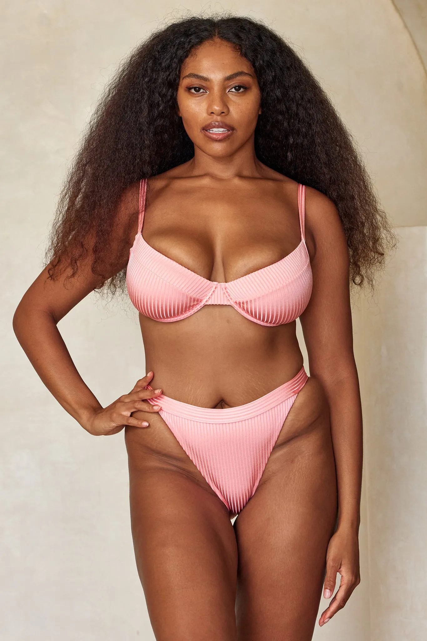Santorini Bottom - Guava Wide Rib Monday Swimwear