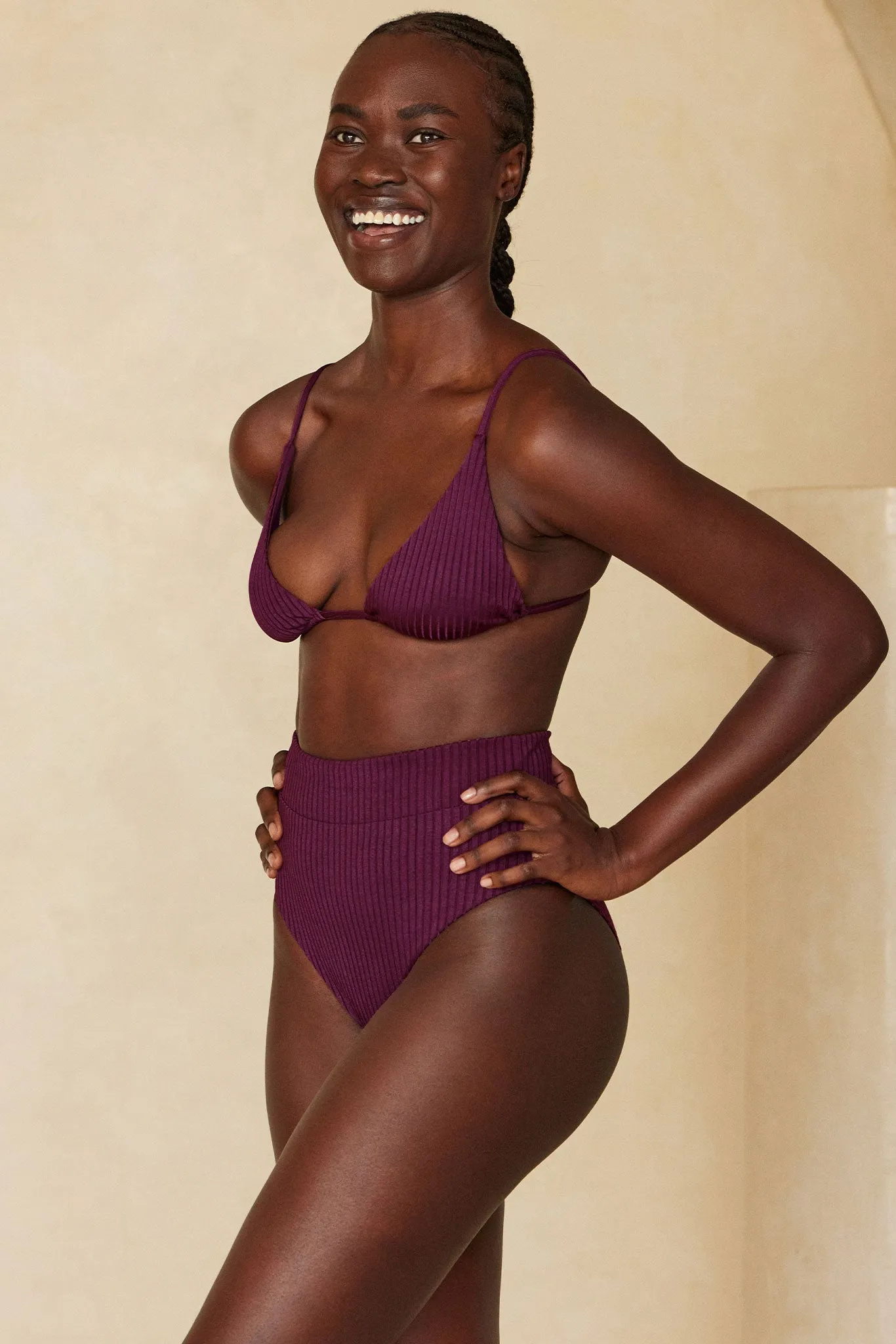 Sorrento Bottom - Eggplant Wide Rib Monday Swimwear