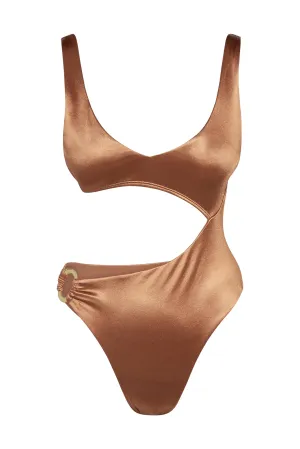 St. Barth's One Piece - Bronze Shiny Jersey Monday Swimwear