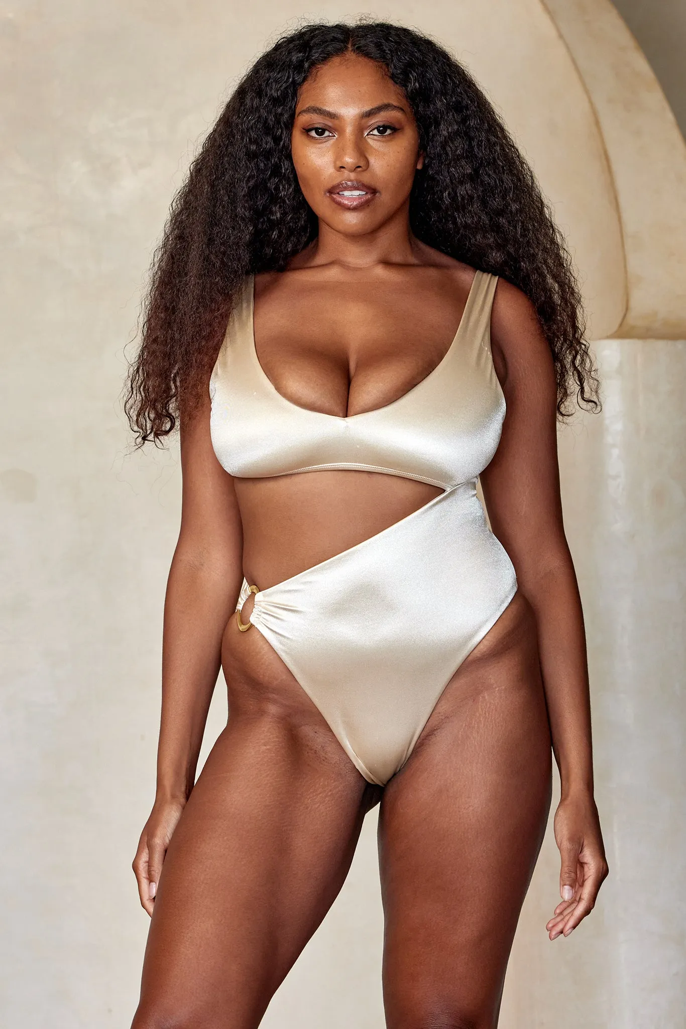 St. Barth's One Piece - Champagne Shiny Jersey Monday Swimwear