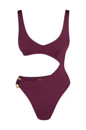 St. Barth's One Piece - Eggplant Wide Rib Monday Swimwear