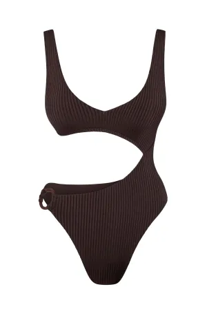St. Barth's One Piece - Espresso Wide Rib Monday Swimwear