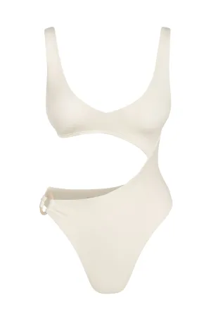 St. Barth's One Piece - Ivory w/ Pearl Ring Monday Swimwear