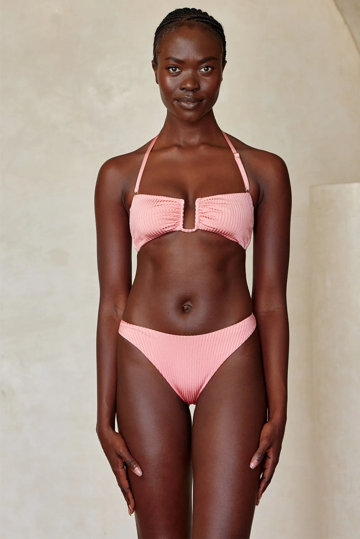 St. Martinique Bandeau - Guava Wide Rib Monday Swimwear