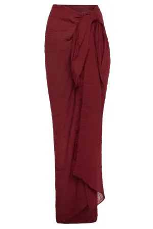 St. Tropez Sarong - Burgundy Crinkle Linen Monday Swimwear
