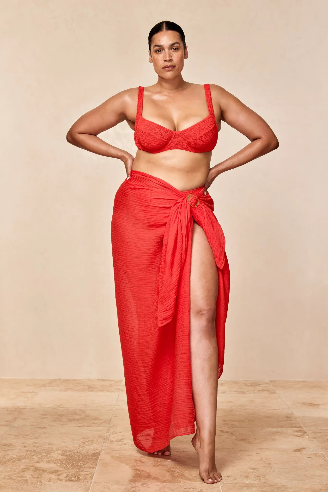 St. Tropez Sarong - Chili Pepper Crinkle Linen Monday Swimwear