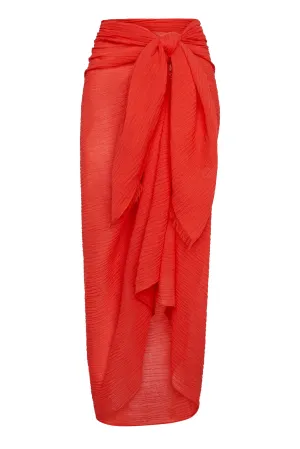 St. Tropez Sarong - Chili Pepper Crinkle Linen Monday Swimwear