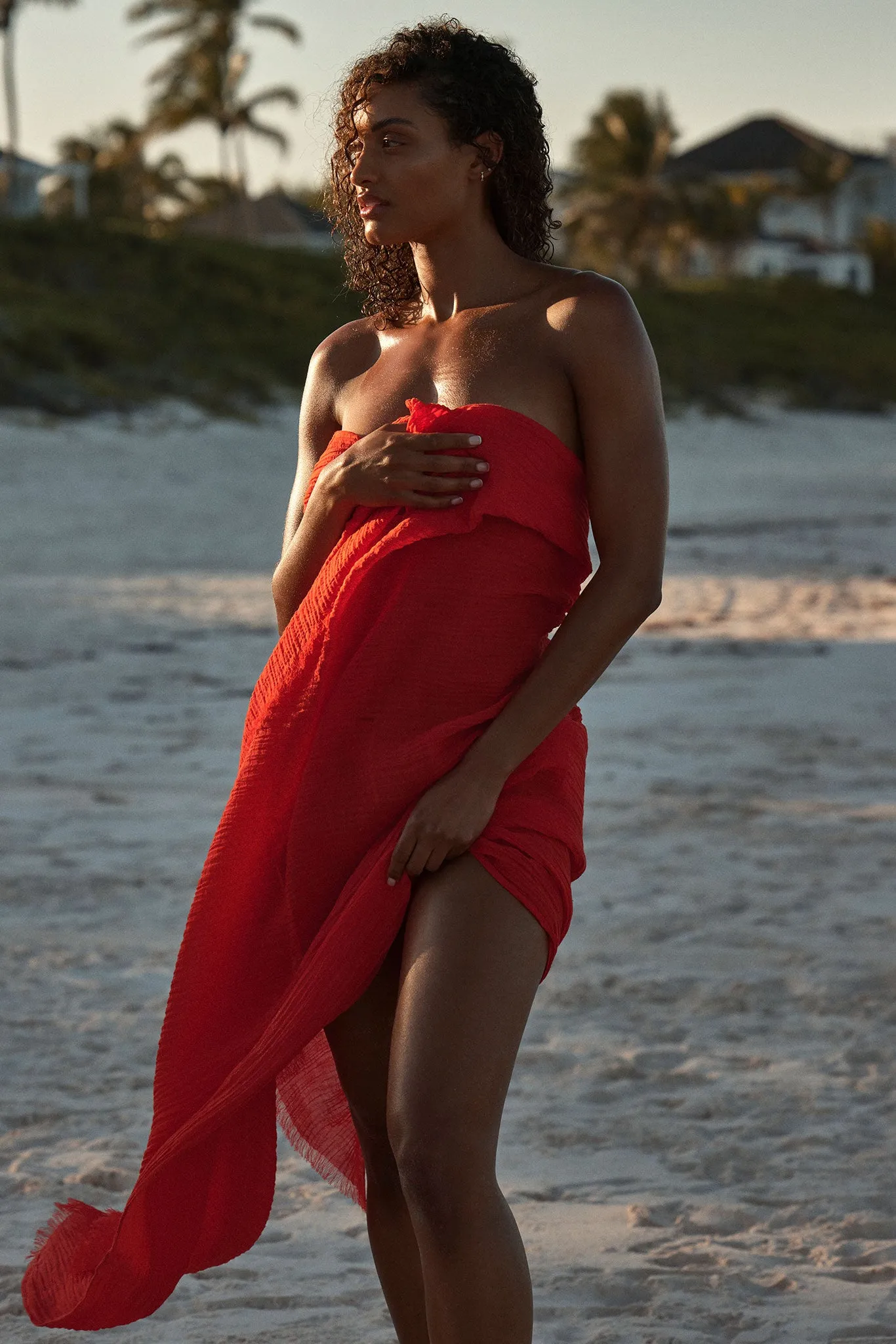 St. Tropez Sarong - Chili Pepper Crinkle Linen Monday Swimwear