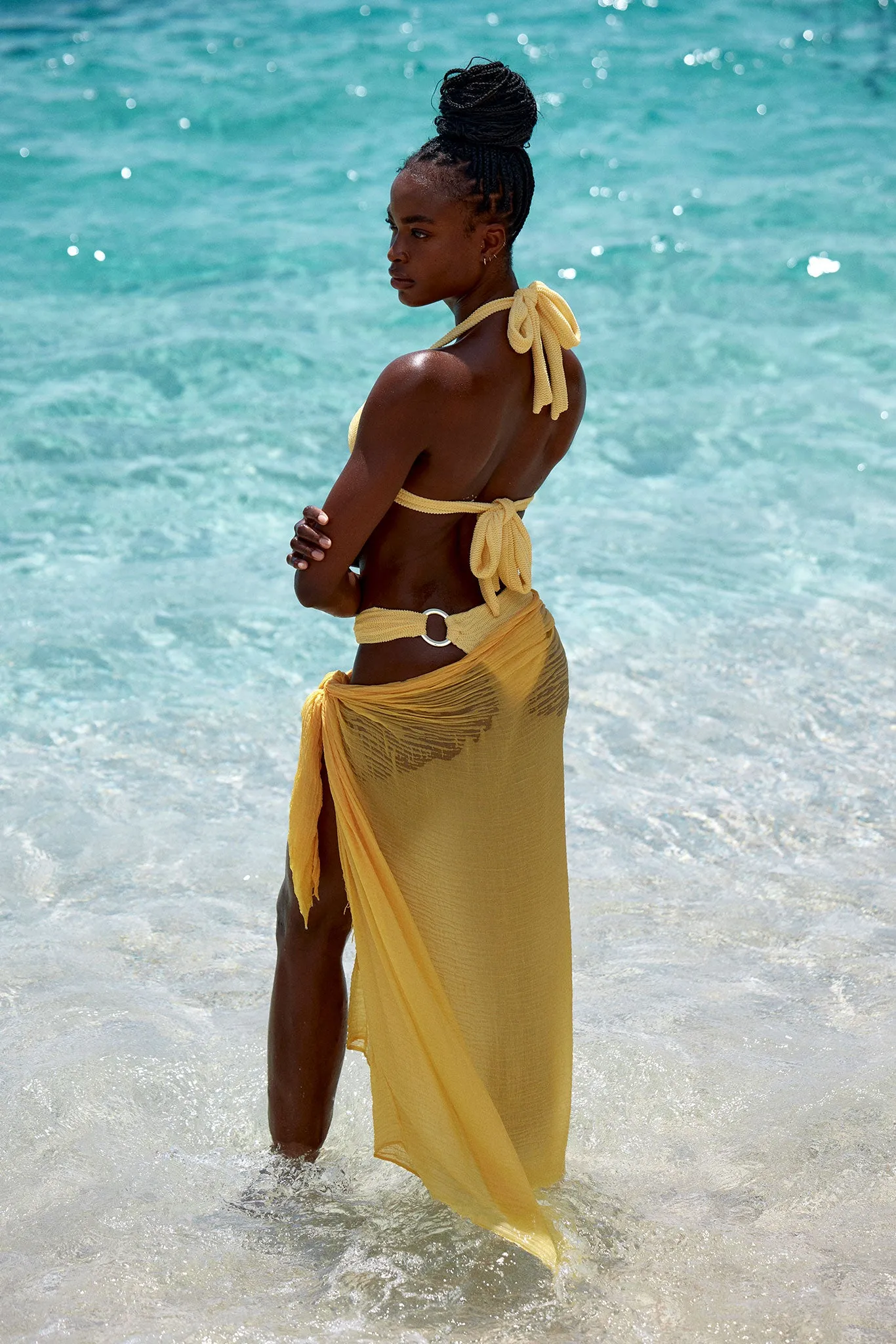 St. Tropez Sarong - Honey Crinkle Linen Monday Swimwear
