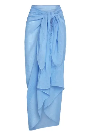 St. Tropez Sarong - Ibiza Blue Crinkle Linen Monday Swimwear