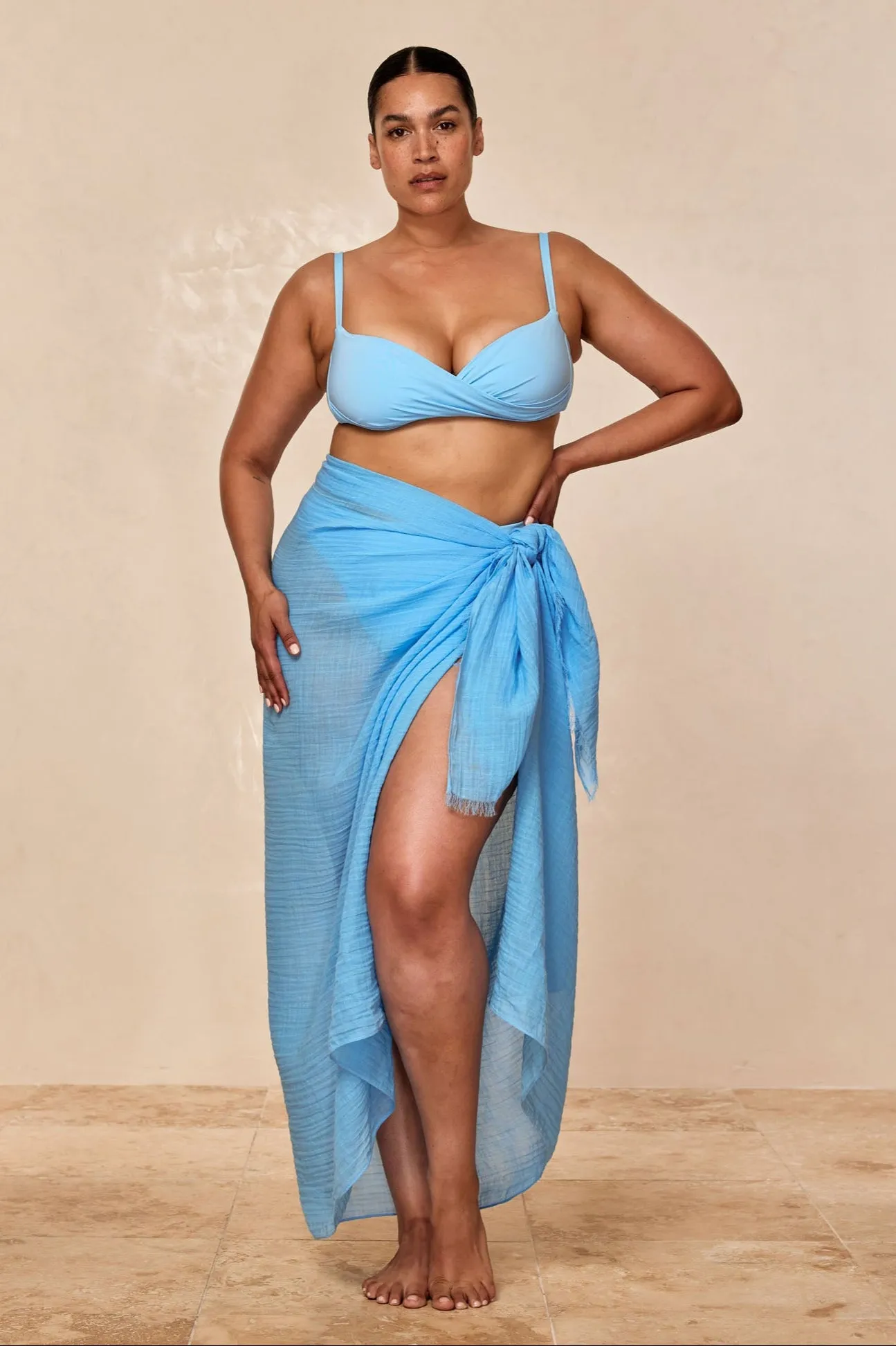 St. Tropez Sarong - Ibiza Blue Crinkle Linen Monday Swimwear