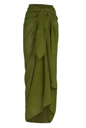 St. Tropez Sarong - Olive Crinkle Linen Monday Swimwear