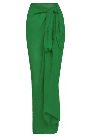 St. Tropez Sarong - Palm Green Crinkle Linen Monday Swimwear