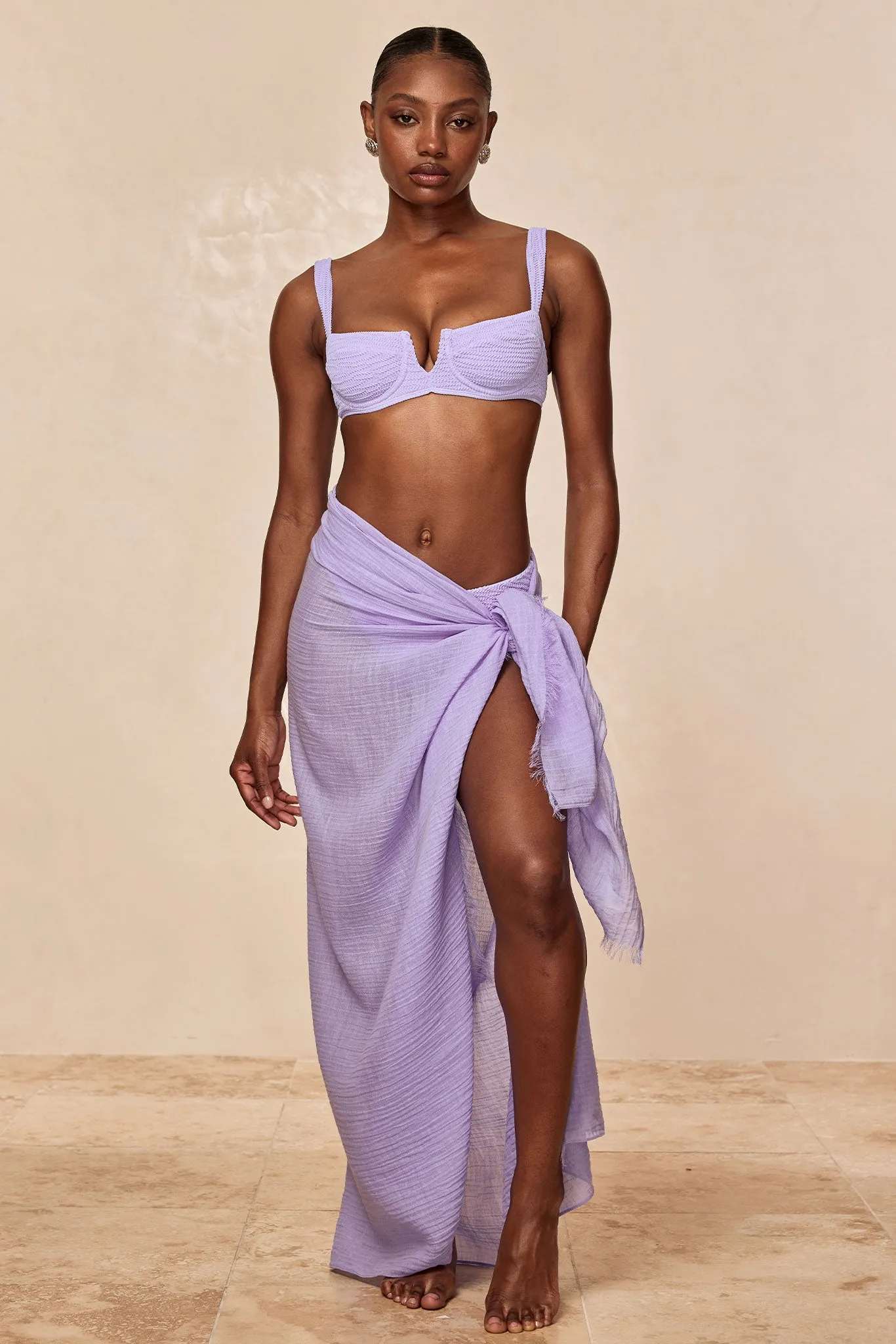 St. Tropez Sarong - Wisteria Crinkle Linen Monday Swimwear
