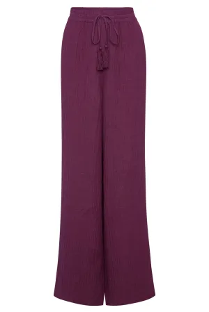 Tahiti Pant - Eggplant Crinkle Linen Monday Swimwear