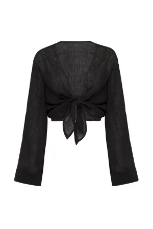Tahiti Tie Top - Black Crinkle Linen Monday Swimwear