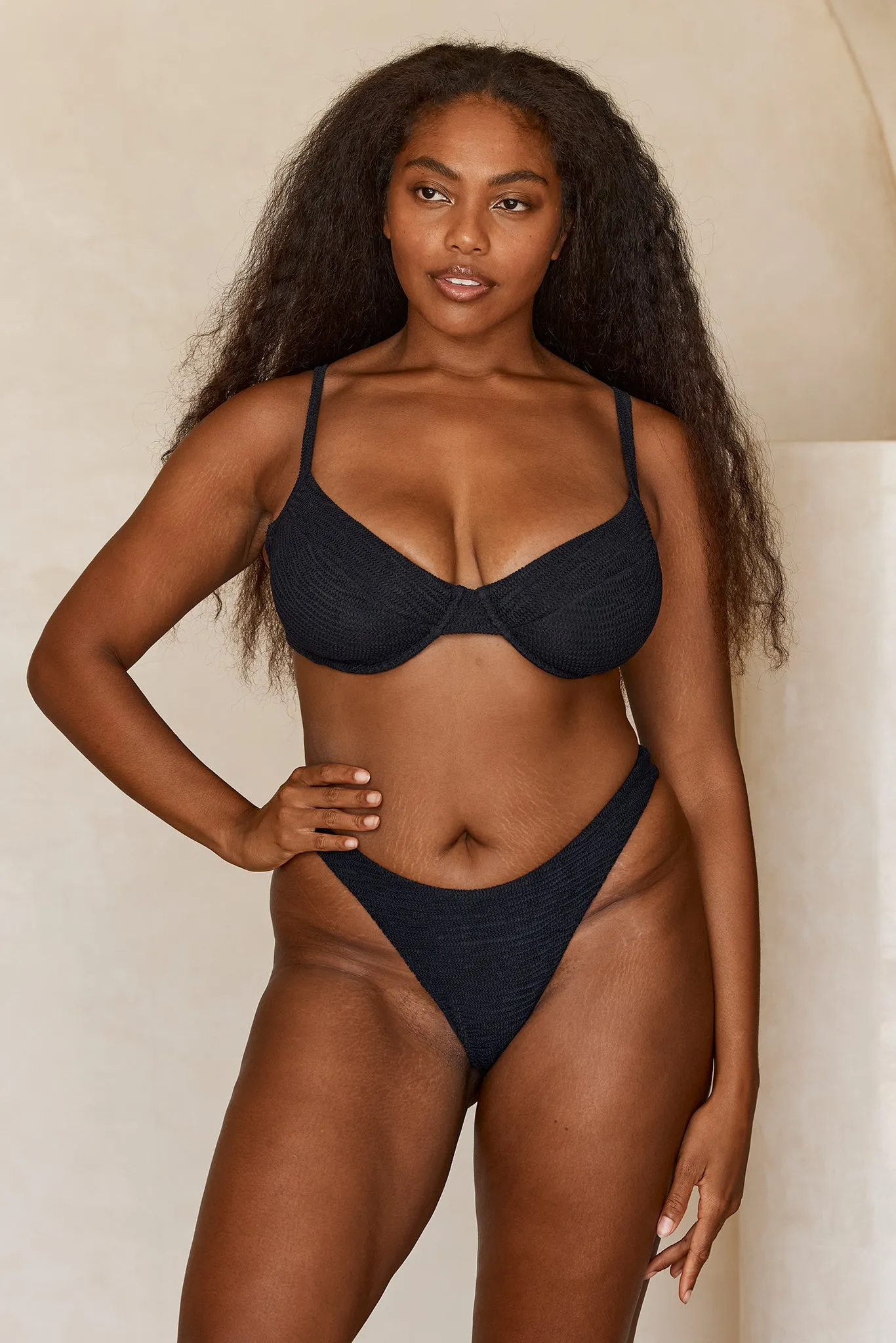 Tamarama Bottom - Black Crinkle Monday Swimwear